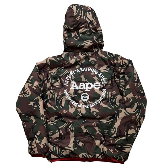 Bathing Ape Bape Aape Jacket Mens M Puffer Down Feather Reversible Camo Red - Picture 2 of 10